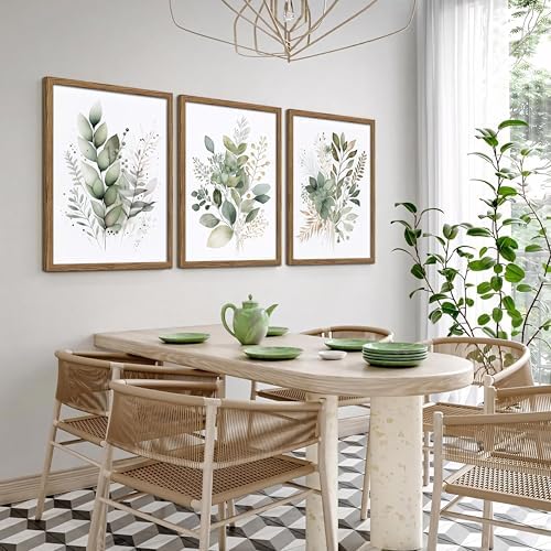 Sage Green Botanical Wall Art Set of 3, Wood Framed 16x24 Inch - Image 2