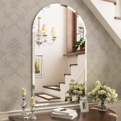 Frameless Bathroom Mirror, Arch Wall Mounted Vanity Bathroom Mirror by Brauthon