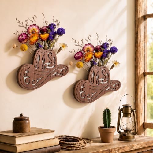 Novabright 2 Pack Cowboy Hat Vase Wooden Western Wall Planter Decor by Unknown