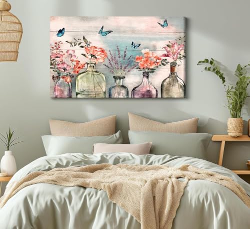Havplemoy 1Pcs Framed Retro Farmhouse Flowers Canvas Wall Art - Image 7