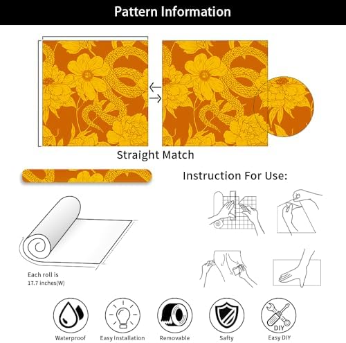 MuralPeel Vintage Brown Yellow Orange Floral Snake Peel and Stick Wallpaper - Image 7