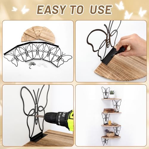 4 Tier Black Butterfly Wall Mount Corner Shelves Floating Corner - Image 4