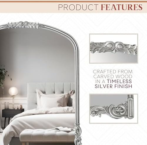 Wylde Iris English Estate Carved Arch Wood Wall Mirror, Mirror - Image 4