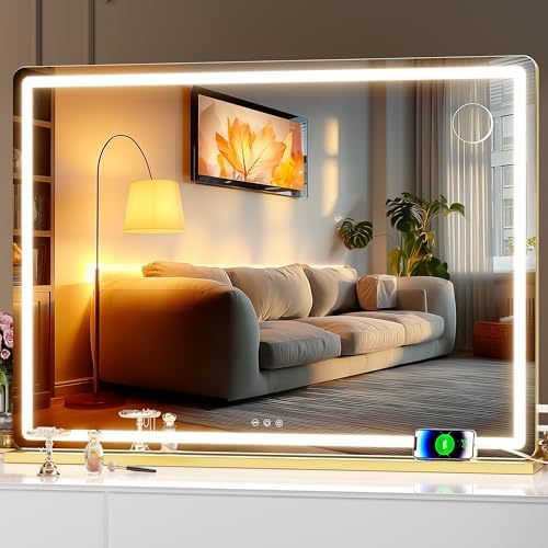 Hasipu Vanity Mirror with Lights, 39.4" x 30" LED Makeup Mirror, Lighted Makeup by Whatssuitableisthebest