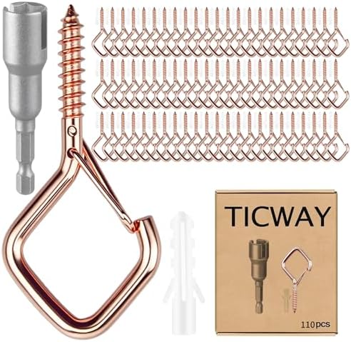 2.36IN Ceiling Screw Hooks for Hanging Plants, Safety Buckle by Ticway