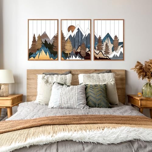 CHDITB Mountain Wall Art Prints Set, Country Woodcut Wall Decor, Rustic Forest - Image 5