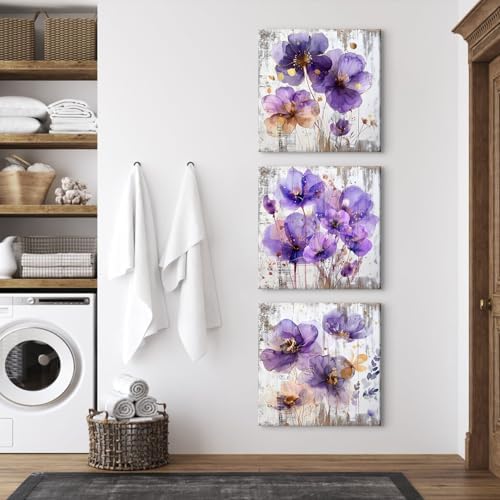 Flower Wall Art Purple Wildflower Wall Decor Purple and Gold Floral Picture - Image 4