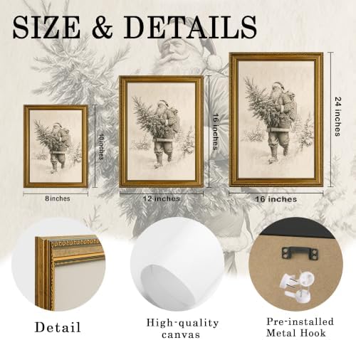 AVECCO Santa Claus Carrying Christmas Tree Framed Canvas Wall Art 8x10 In - Image 6