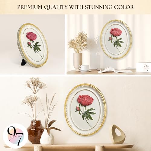97 Decor Oval Peony Wall Sculpture, 3D Resin Floral Art, 9.5x7.8 In - Image 4