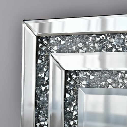 KOHROS 24" x 36" Frameless Bathroom Crystal Decorative Mirror, Crushed Diamond - Image 5