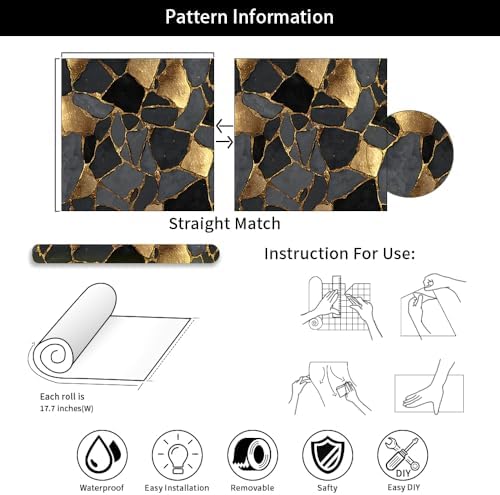 MuralPeel 18"x236" Abstract Texture Gold Dark Stone Glitter Peel and Stick - Image 7