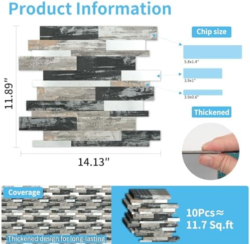 Art3d Faux Stone Peel & Stick Backsplash Tile, Distressed Wood - Image 6