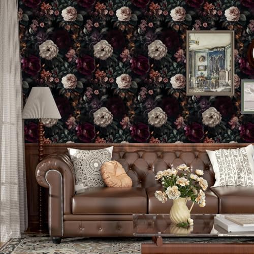 ILHIIOR Black/Pink Floral Peel and Stick Wallpaper 17.5 x 393 Inches - Image 2