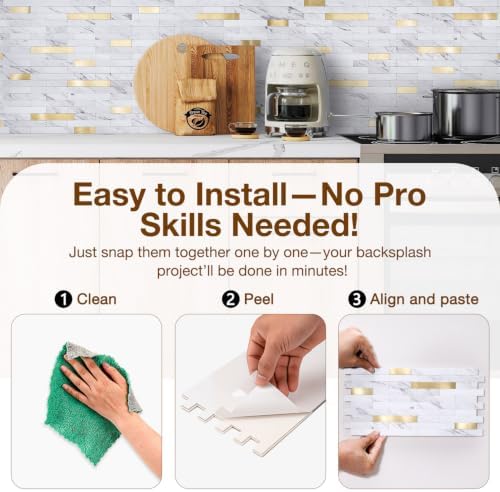 Peel and Stick Backsplash Tile Waterproof Removable PVC Wall Sticker 3D Faux - Image 5