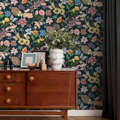 EchoSphere 16.9" x118" Dark Vintage Peel and Stick Wallpaper Floral Leaf - Image 6