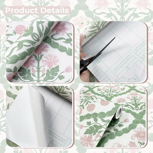 Pink Floral Peel and Stick Wallpaper Vintage Wall Paper Boho Pink Floral Damask - Image 2
