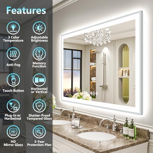 60x36 Inch Brushed Nickel LED Bathroom Mirror, Backlit & Front Lit - Image 2