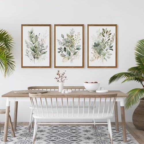 AVECCO 3 Pieces Green Watercolor Botanical Framed Canvas Wall Art 20x30 in - Image 2