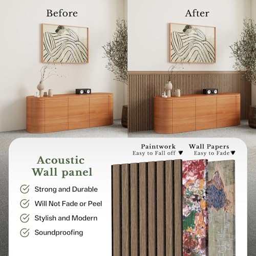 MISSDAY Wood Slat Acoustic Wall Panels, 2 Packs 94.5" x 12.6" Walnut Soundproof - Image 5