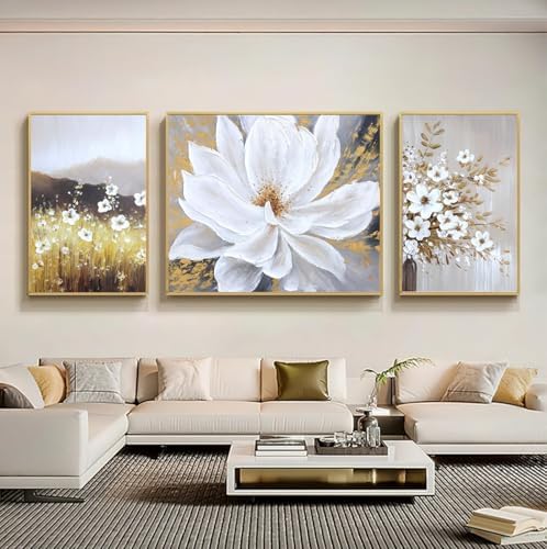 3-Panel Hand-Painted Boho Floral Wall Art by HUANGXUWEIYI