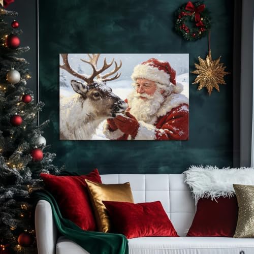 AVANT GARDE CANVAS Christmas Canvas Wall Art, Santa Claus Feeding Reindeer - Image 2
