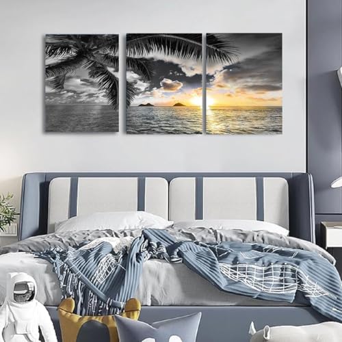 Yxbhhym Sunset Beach Canvas Wall Art Bathroom Black and White Coastal Wall - Image 5