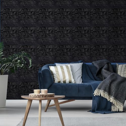 CRASPIRE 10Pcs 3D Faux Stone Peel and Stick Wall Black Tile Panels 11.8x11.8in - Image 6