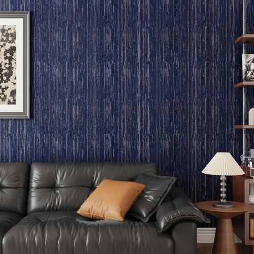 CRE8TIVE Large Size 24"x354" Dark Blue Grasscloth Wallpaper Textured Fabric - Image 2