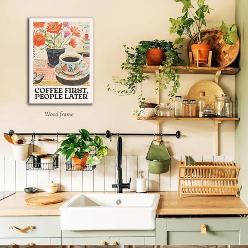 Vintage Coffee Kitchen Canvas Wall Art Set of 3, Fashion Aesthetic Flowers - Image 5