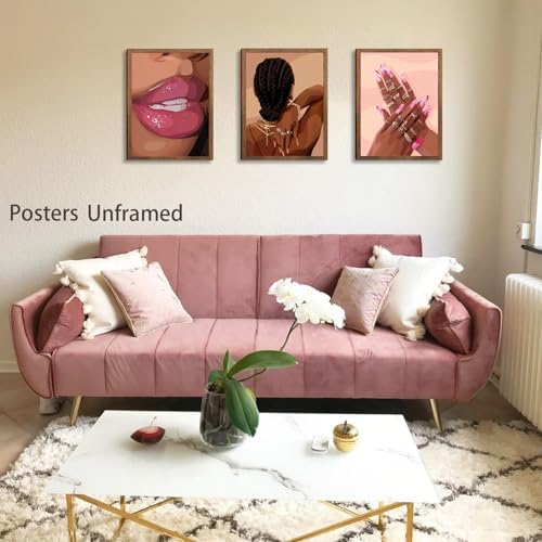 Black Womenl Pink Wall Art Aesthetic Set of 3, African American Black Girl - Image 2