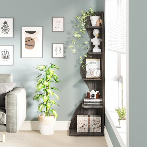 Tribesigns Corner Shelf, Modern 5-Tier Wall Corner Bookshelf, Stylish Corner - Image 4