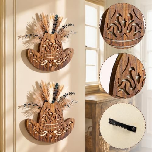 Novabright 2 Pack Western Cowboy Hat Wooden Wall Planter Rustic Wall Decor - Image 5