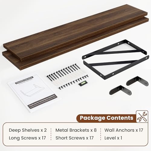 Deep Wall Shelves 55"W x 8"D Engineered Wood Floating Shelves - Image 4
