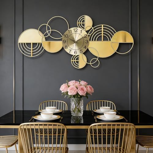 Modern Large Wall Clock Metal Decorative Clock, 3D Creative Wall Art Silent Non by SINMI