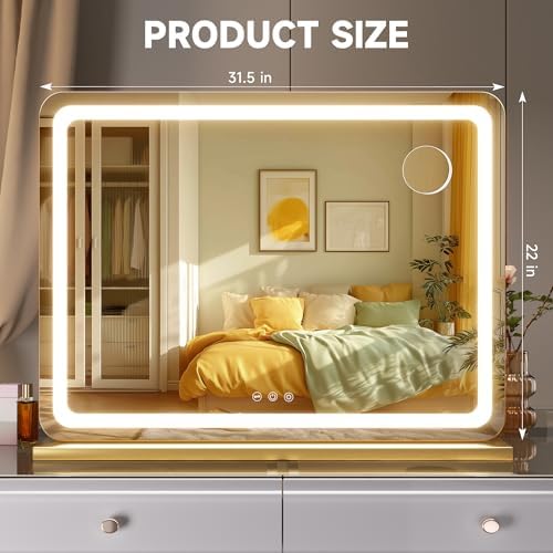 Hasipu Vanity Mirror with Lights, 31.5" x 22" LED Makeup Mirror, Lighted Makeup - Image 2