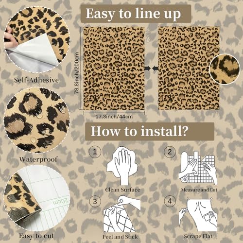 Leopard Peel and Stick Wallpaper Cheetah Contact Paper Brown 17.3''×78.8'' - Image 3