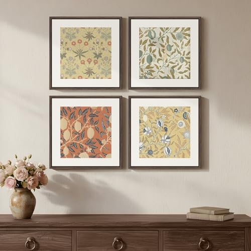 Framed Vintage William Morris Botanical Wall Art Set of 4, 12x12 In by Cuspin