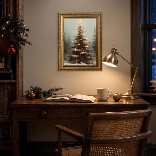 EJPFOGV Winter Snowy Christmas tree Framed Canvas Wall Art 12x16 inches - Image 4