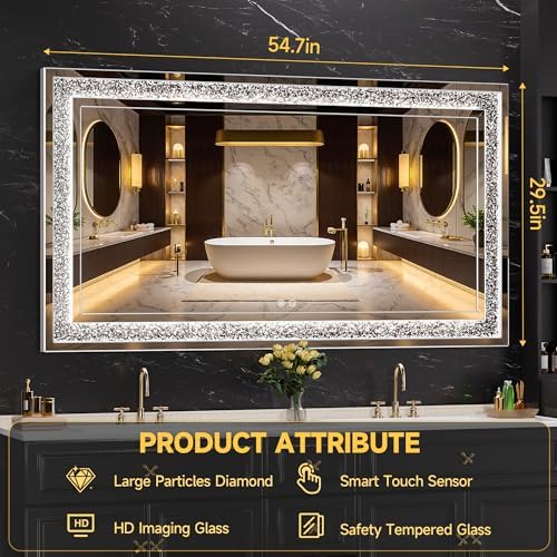 55" x 30" LED Diamond Wall Mirror, Dim & Anti-Fog - Image 3