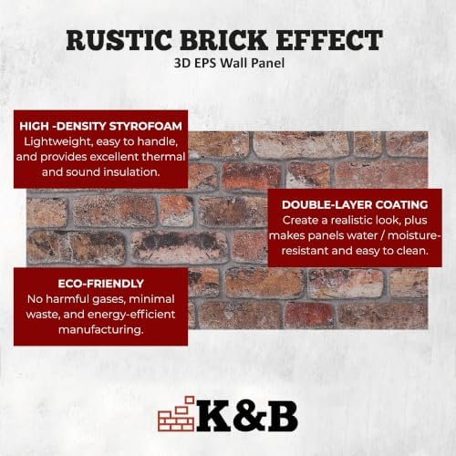 K&B Panels 3D Wall Panels, Rustic Brick Effect Styrofoam Wall Panelling Kit - Image 5