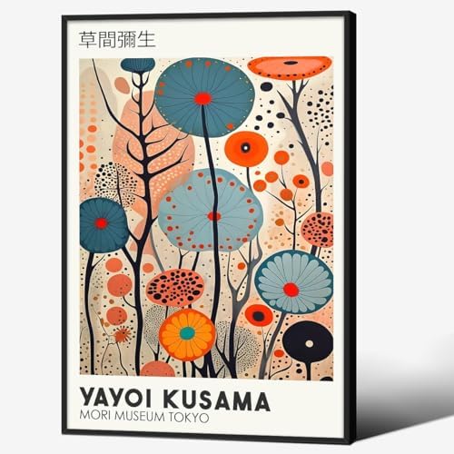 Yayoi. Kusama Black Framed Canvas Wall Art Vintage Japanese Painting Posters by Unknown