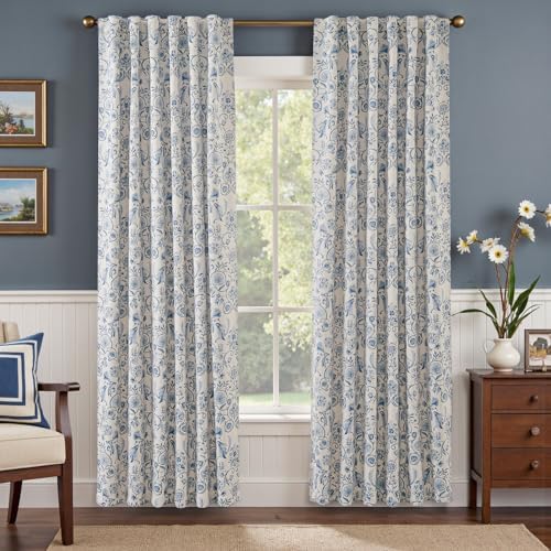 jinchan Blue Floral Blackout Curtains 84 Inch Farmhouse Back Tab 2 Panels by JINCHAN