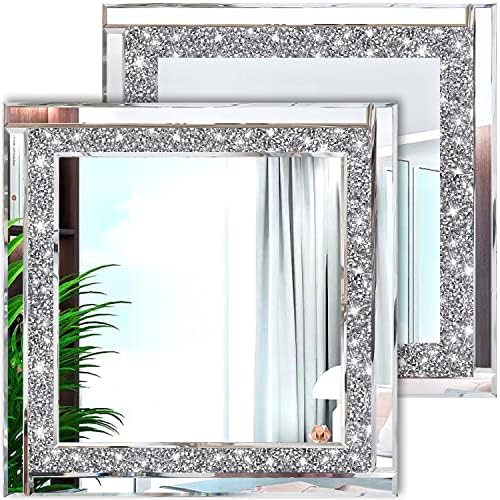 Meetart Crystal Crush Diamond Silver Mirror 12'' x 12'' 2PCS, Frameless Stylish by Preferred+brand+for+home+decor