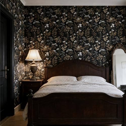 Black Moody Floral Wallpaper Peel and Stick 17.3" x 984" Contact Paper - Image 5