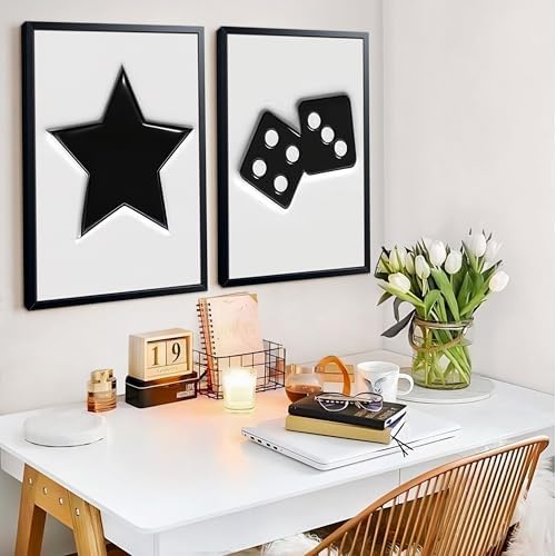 Black And White Wall Art Set of 3, Vintage Y2k Dice 8 Ball Canvas Prints - Image 7