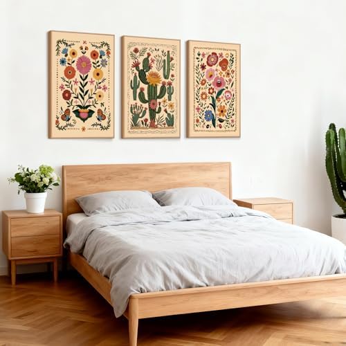 HLNIUC Vintage Flower Wall Art Canvas, Desert Plant Wall Art, Flower Butterfly - Image 6