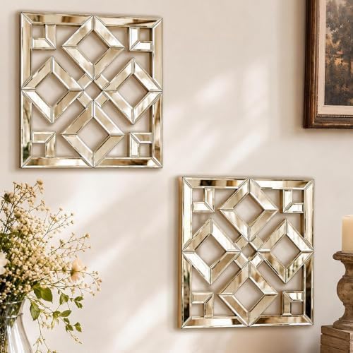 Square Decorative Wall Mirror 12 x 12 Inch, Modern Wall Mounted Accent Mirror by OPULINEA