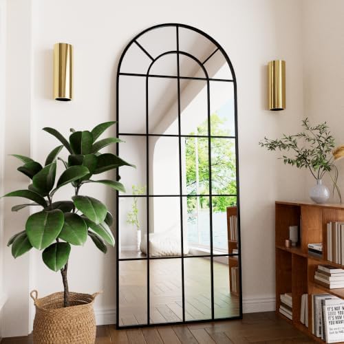 HARRITPURE Arched Full Length Mirror 71"x30" Black Windowpane Floor Mirror by HARRITPUREHome