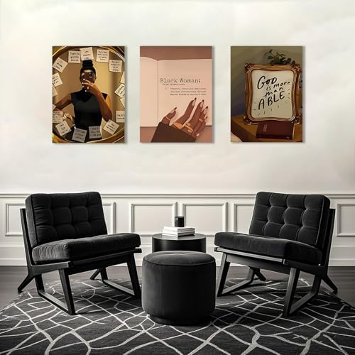 Framed Black Girl Wall Art Set of 3, Fashion Inspirational Black Woman Wall - Image 4