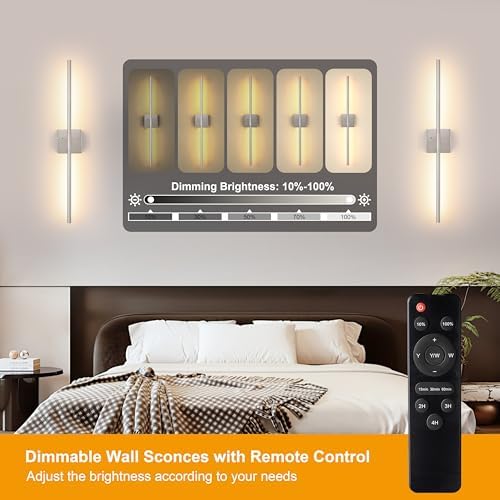 40 Inch Sand-Nickel Battery Operated Wall Sconces Set of 2 - Image 3